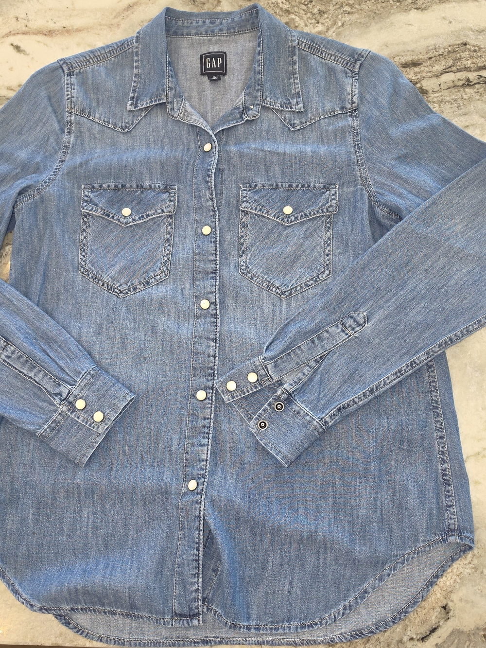 GAP Women's Light Blue Denim Shirt - Classic Western Style